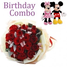 Birthday Package - Rose Bouquet + Mickey and Minnie Mouse