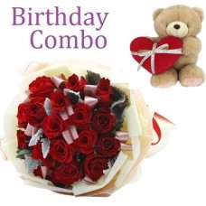 Birthday Package - Rose Bouquet + Holding Heart Forever Friend